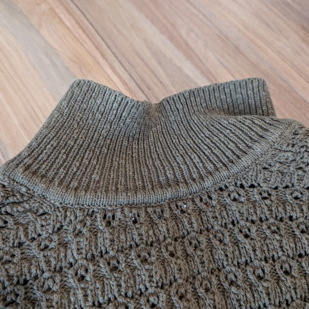 Madewell Sunbury Open-Stitch Polo Sweater Golden Spinach Textured Knit XS - Picture 10 of 12